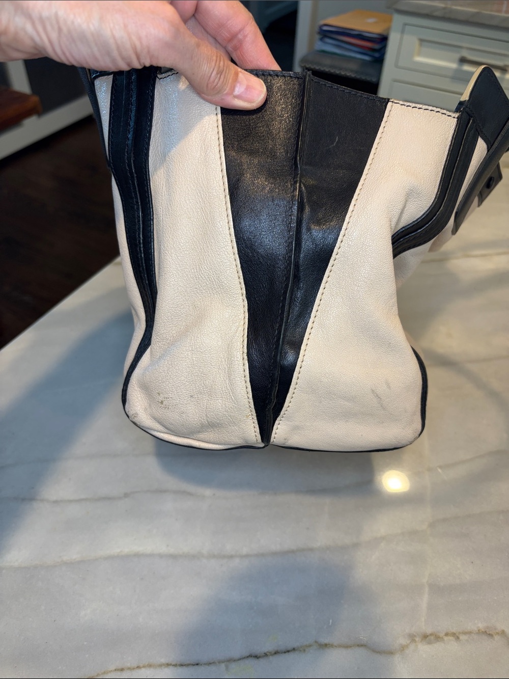 Chloe Cream and Black Colorblock Top Handle Leather Tote - Picture 10 of 15